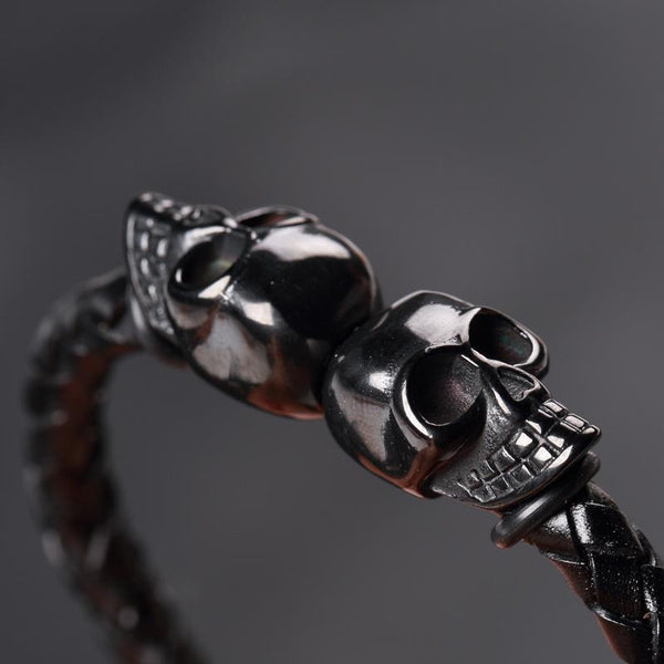 Black Leather Skull Bracelet