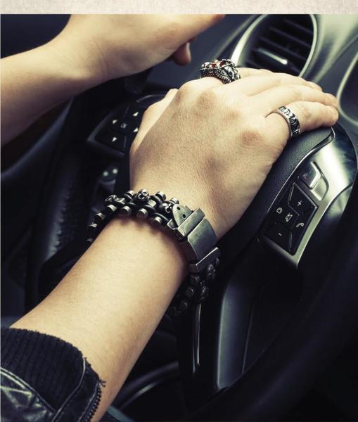 Leather Woven Stainless Steel Skull Bracelet