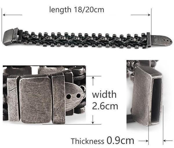 Leather Woven Stainless Steel Skull Bracelet